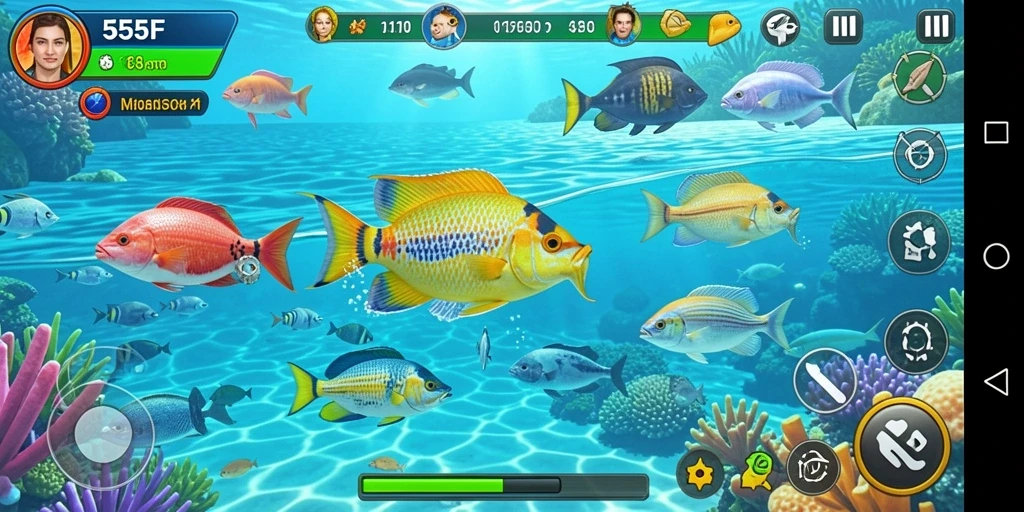 Tampilan gameplay menembak ikan yang penuh warna di 555F.