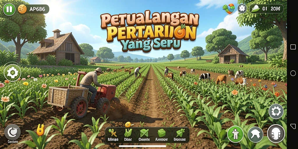 Tampilan screenshot utama AP686 menampilkan gameplay bertani yang menarik dan interaktif.