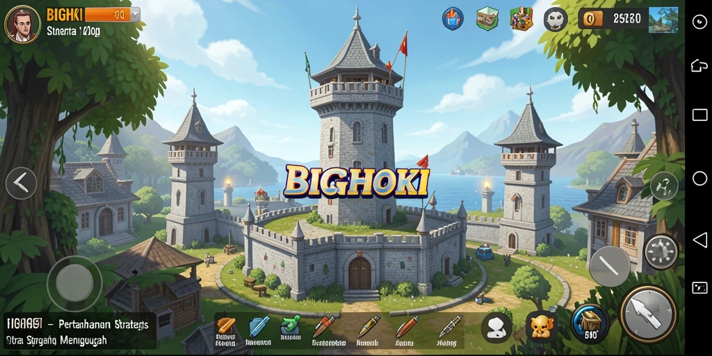 Tampilan gameplay BIGHOKI yang seru dalam pertahanan menara.