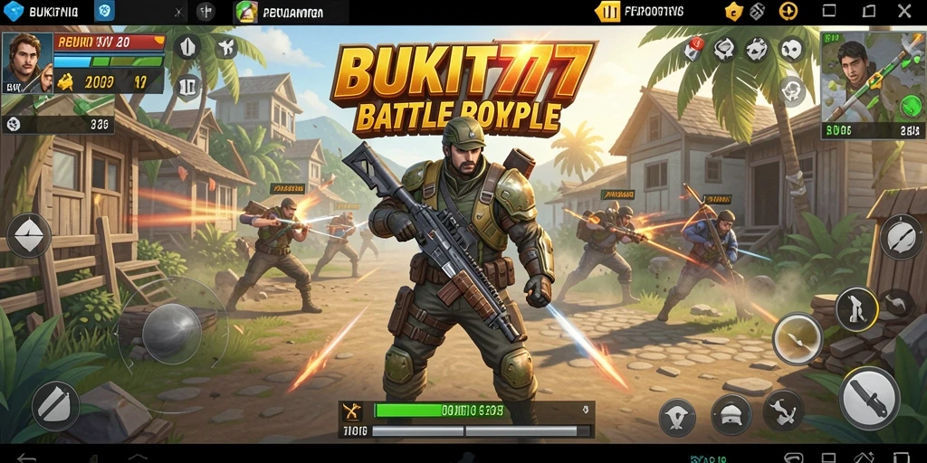 Screenshot utama BUKIT777 menampilkan aksi seru dalam gameplay Battle Royale.