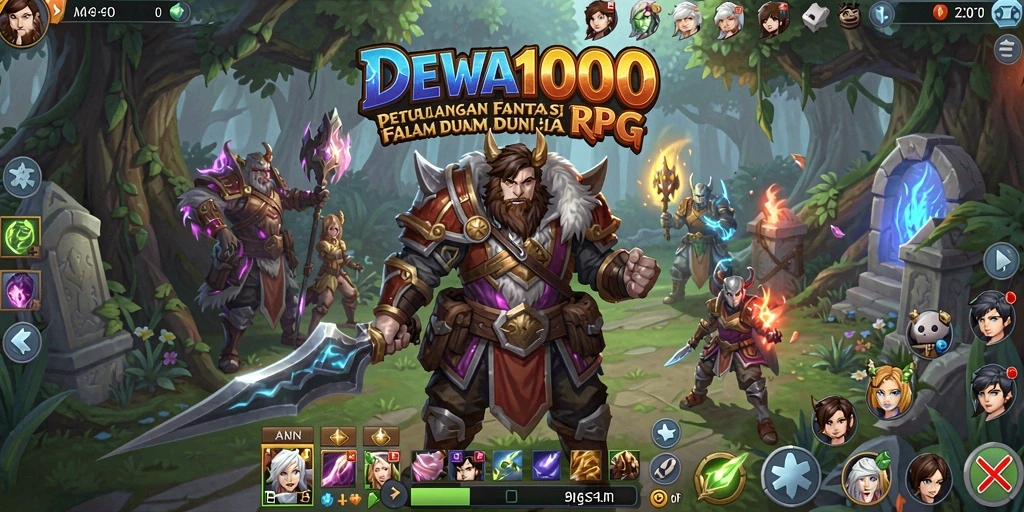 Tangkapan layar DEWA1000 menampilkan aksi pertarungan RPG yang seru.