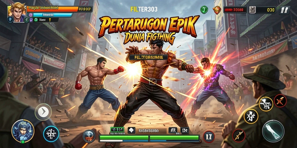 Tampilan gameplay seru FILTER303 dalam mode pertarungan yang intens.