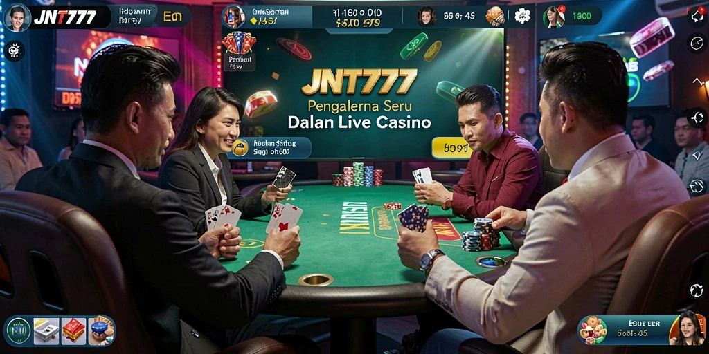 Screenshot utama JNT777 menampilkan sesi permainan Live Casino yang seru.