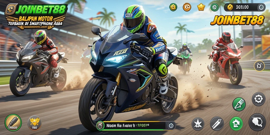 Tampilan gameplay balapan motor yang seru dan mendebarkan.