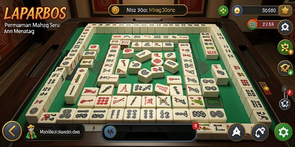 Screenshot utama LAPARBOS menunjukkan gameplay seru Mahjong yang penuh warna.