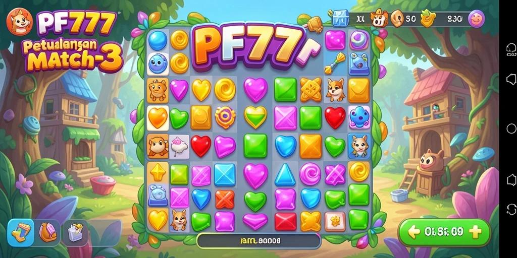 Screenshot gameplay PF777 menampilkan keseruan mencocokkan item Match-3.
