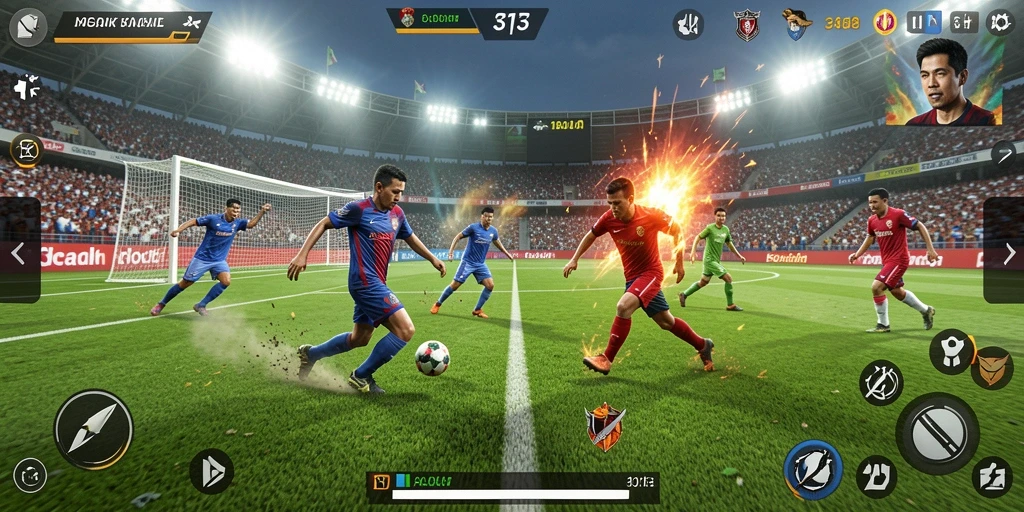 Tangkapan layar S13 menampilkan aksi seru dalam permainan sepak bola.